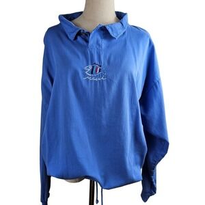 Sgt Leisure Hawaii Pullover Top S Blue‎ Embroidered Fish Maui